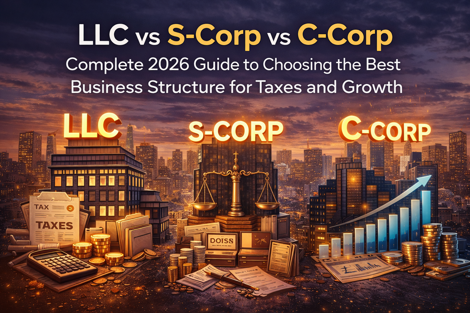 LLC vs S-Corp vs C-Corp: Complete 2026 Guide to Choosing the Best Business Structure for Taxes and Growth