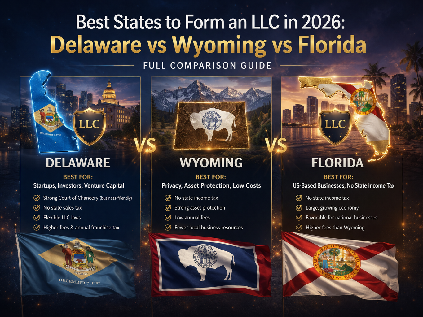 Best States to Form an LLC in 2026: Delaware vs Wyoming vs Florida (Full Comparison Guide)